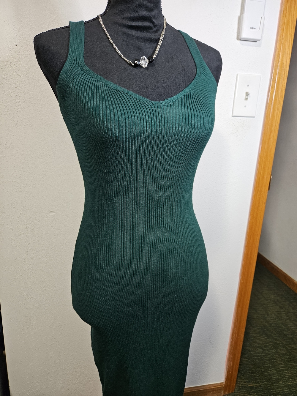 SHEIN Teal Ribbed Knit Tank Dress